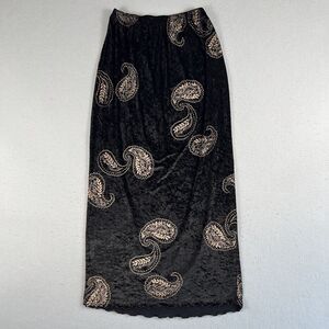 Staley Gretzinger‎ Skirt OS Crushed Black Velvet Paisley Pull On A Line Long